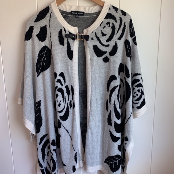 Black Rivet Sweaters - Black and White Rose shaw
